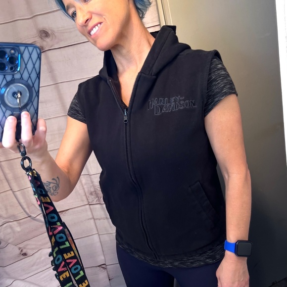 🏍 |•HARLEY-DAVIDSON•| Sleeveless Black Hoodie / Sweatshirt Hooded Size Small - Picture 3 of 13